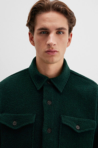 Mavi Men's Wool Blend Shirt M0211780 Pine Green