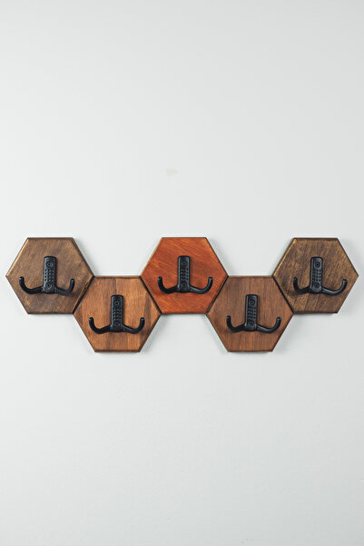 Bel&Co Home (9lu)Dekoratif Petek(Altıgen) Ahşap Duvar Askılığı - Rustik Antre...