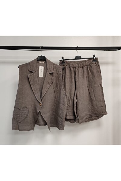 della moor Women's Mink Italian Shorts & Jacket Linen Set