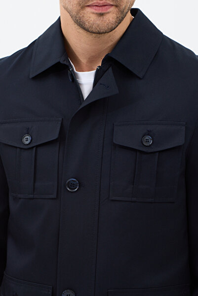 Frappoli Fred Чоловічий Синій Італійський крій Slim Fit Весна-Осінь Тренч-Пальто