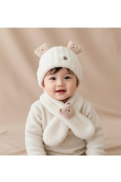 gigigiyim Teddy Bear Patterned Children's Beanie and Scarf Set