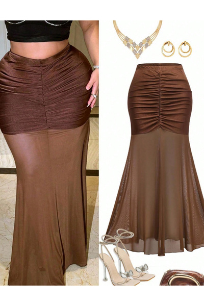 Sheya Shein Curve+ midi skirt, brown