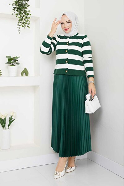 bm bessomoda fashion boutique Women's Knitwear Cardigan Pleated Skirt Set