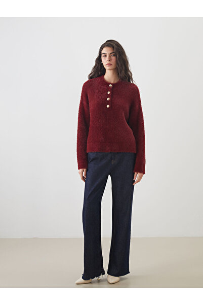 LC Waikiki Modest Burgundy Crew Neck Women's Knitwear Sweater