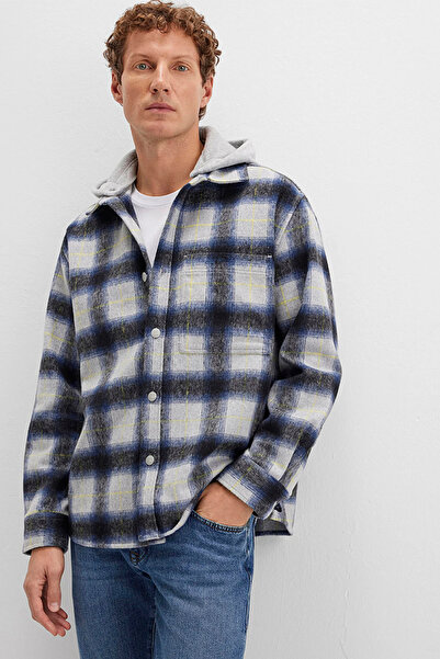 Mavi Men's Wool Blend Checked Shirt M0211786 Navy Blue