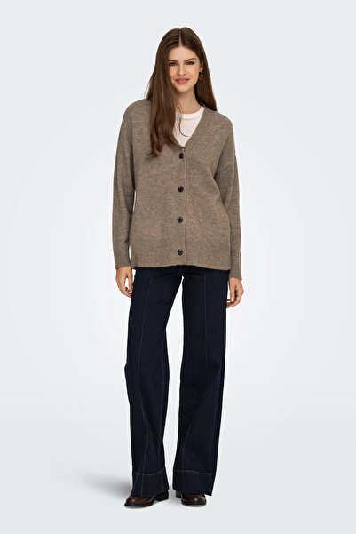 ONLY Women's Onlhouston V-Neck Long Sleeve Wool Cardigan 15353192 Hazelnut