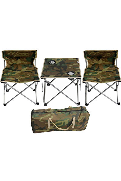 OEM Set 1 Masa cu 2 Scaune Pentru Camping Pliabile Model Army Geanta Inclusa