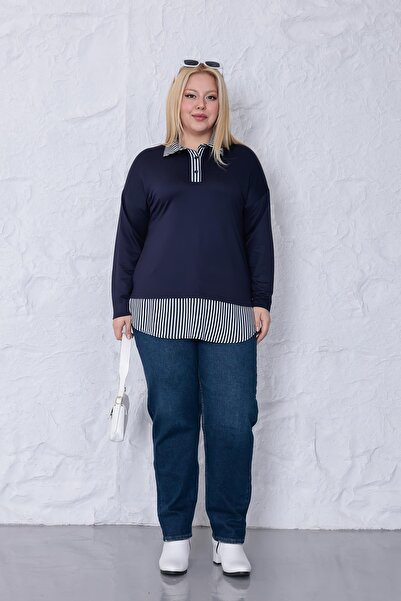 Siyezen Plus Size Shirt Collar Blouse