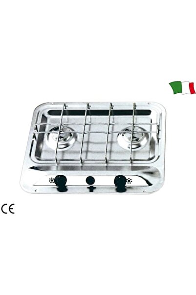 GFN Built-in Stainless Steel Gas Cooktop, 2 Burners, Grill, Electric Ignition, Safety Valve, 420x370 mm