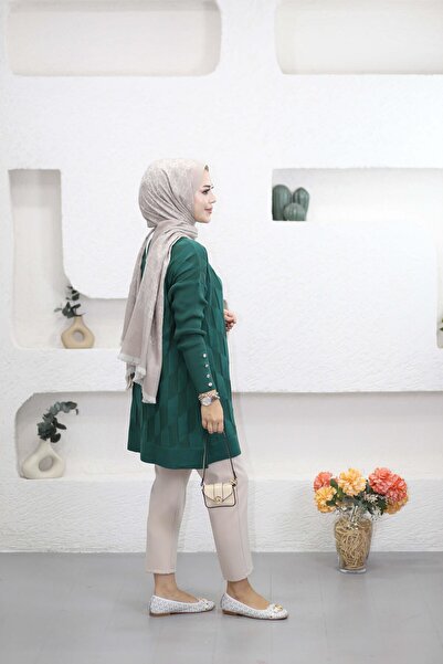 Şirin KADIN KOLLARI DÜĞMELİ BAKLAVA DESEN MERSERİZE TUNİK