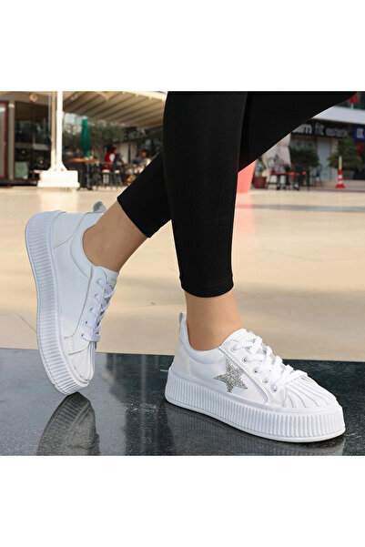 ALFA AKSESUAR 03 Piata White Leather Lace-Up Sneakers