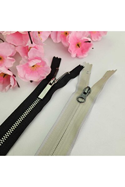 Kaf Kumaş 2 Adet Fermuar | Gri & Siyah Renk Kapalı Uçlu Fermuar