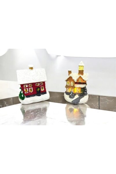 OEM Decorative resin houses with LED - Christmas decorations 9x6cm - 2pcs/set