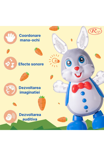 RCO Interactive musical toy, with multi-colored lights, Dancing Bunny, 24x14 cm