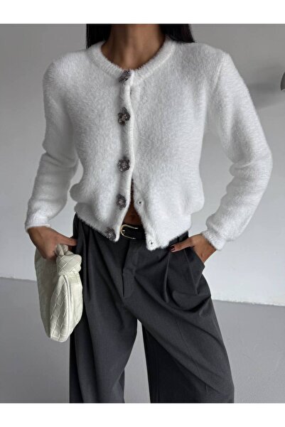 ossons Plush Cardigan with Silver Button Detail
