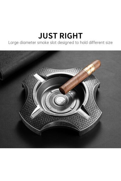 CIGARLOONG Cigar Ashtray, 4-Slot Metal Cigar Holder, Non-slip (Black)