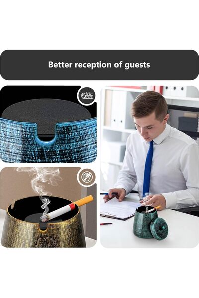 Yelajoy Windproof Smokeless Ashtray with Lid - Metal Tabletop, Large, Odorless