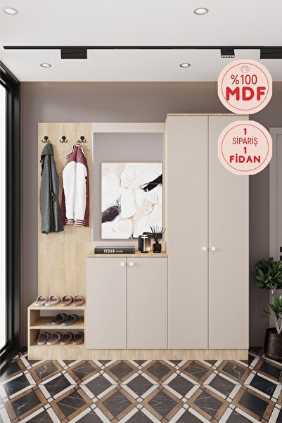 BALNEOM Evora-19 188 cm Lüks, Mdf Vestiyer Portmanto Dolabı.