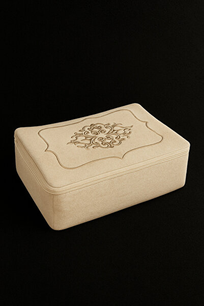 Bonny Home Laura Kadife Gold Nakışlı Hurç Küçük Boy (30x35x15 cm) Söz Çeyizlik Nişan Düğün Gelin Bohçası