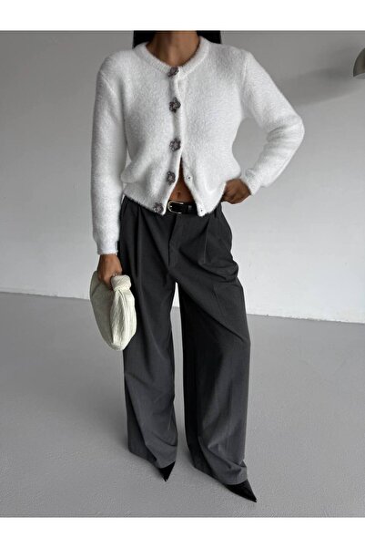 ossons Plush Cardigan with Silver Button Detail