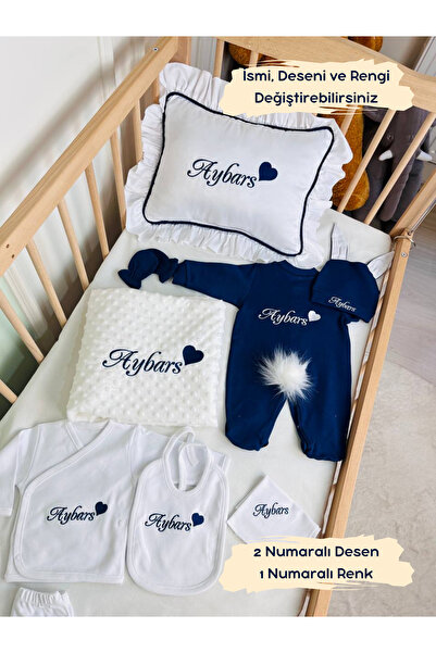 KARSU TASARIM Nakışlı İsme Özel Hastane Çıkış Seti, Takı Yastığı ve Puset Ört...