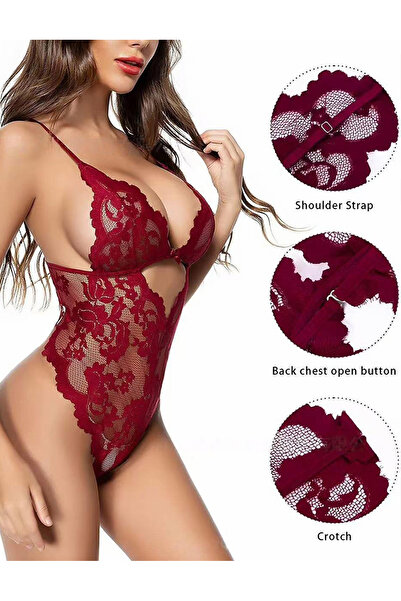 Sthxyfaith Teddy Lingerie for women Sexy Body Suits Wedding One Piece Mini Babydoll Lace womens lingerie Red