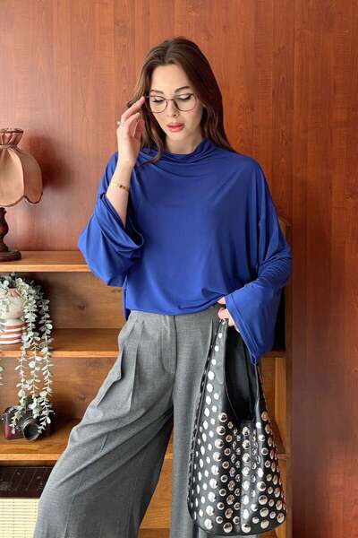 Ceylan Otantik Cobalt Blue Jersey Blouse