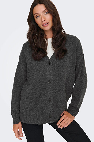 ONLY Women's Onlhouston V-Neck Long Sleeve Wool Cardigan 15353192 Anthracite