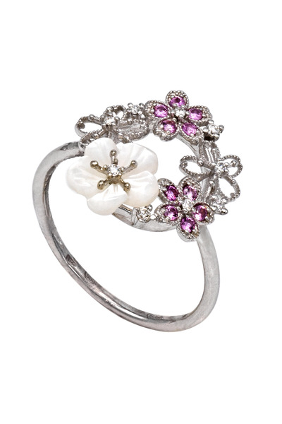 Gold 14K Gold Ring with Diamonds and Pink Sapphires