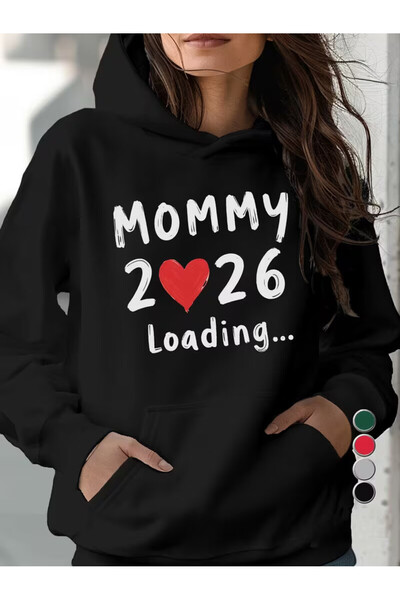 Trendy Sun Mommy 2026 Loading…” مطبوع سويت شيرت مريح بغطاء رأس سويت شيرت للأم...