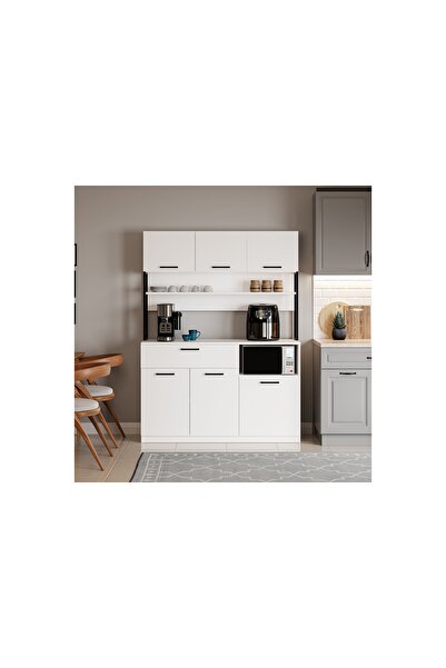 Vivense LAVO ÇEKMECELİ ÇOK AMAÇLI KAHVE KÖŞESİ DOLABI, BEYAZ, 6 KAPAKLI