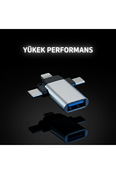 zyntech 3'ü 1 Arada Metal OTG Adaptör | USB 3.0 Hızı, Type-C, Lightning, Micr...