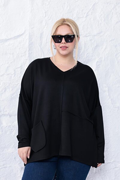 Siyezen Plus Size Oversized Modal Blouse with Pocket Detail