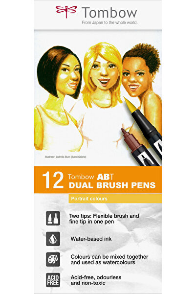 Tombow ABT Dual Brush Pen Portrait Colours Set 12 brush markers, assorted colours