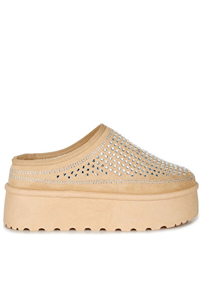 london Rag Women Beige Rhinestones Embellished Platform Classic Slip-On