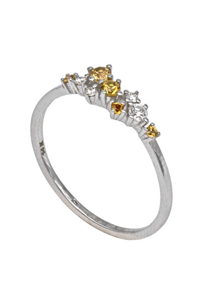 Gold Inel Aur de 14K cu Diamante și safire galbene