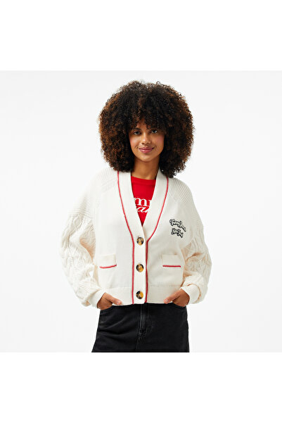 Tommy Hilfiger Tommy Jeans Prep Varsity Cardigan Kadın Beyaz Hırka