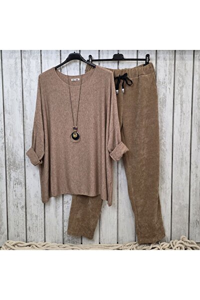 pudubutik Elastic Waist Velvet Italian Camel Pants