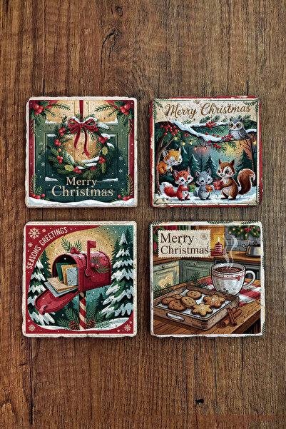 Begoloni Stone Decor Natural Stone Coasters - Vintage Christmas Printed 10X10...