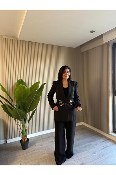 ROZERA BELDEN KEMER DETAYLI SİYAH CEKET