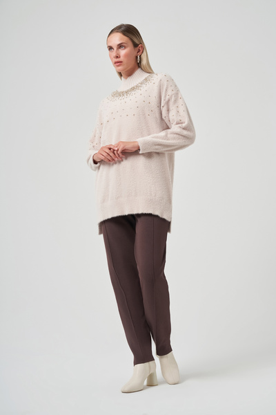 Nuss Beaded Angora Sweater 7003 Beige