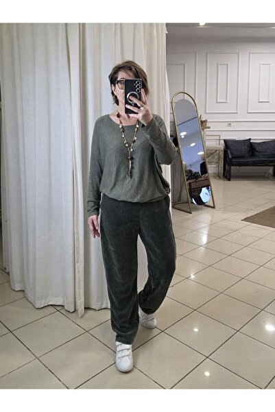 pudubutik Elastic Waist Velvet Italian Khaki Trousers