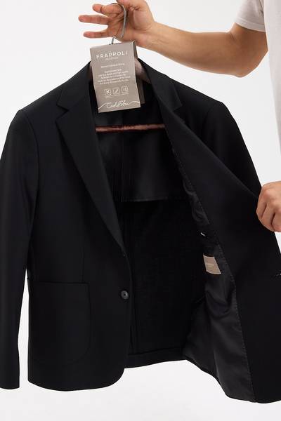 Frappoli Forex Men's Black Polyviscose Fabric Wool-Blend Half Lined Slimfit Suit with Pocket Bags 2-Piece Suit