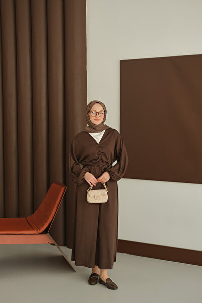 LOCCO Women's Drawstring Detail Dress Brown