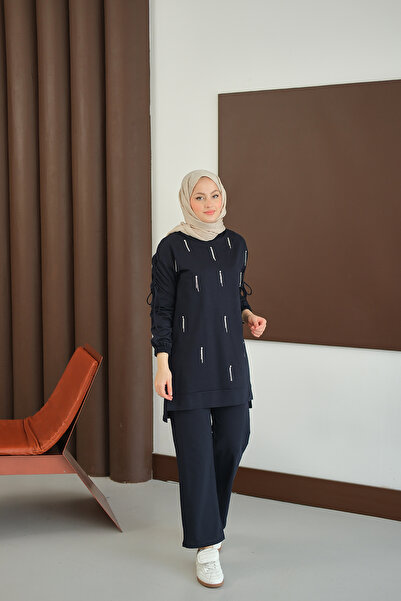 LOCCO Women's Stone Detail Suit Navy Blue