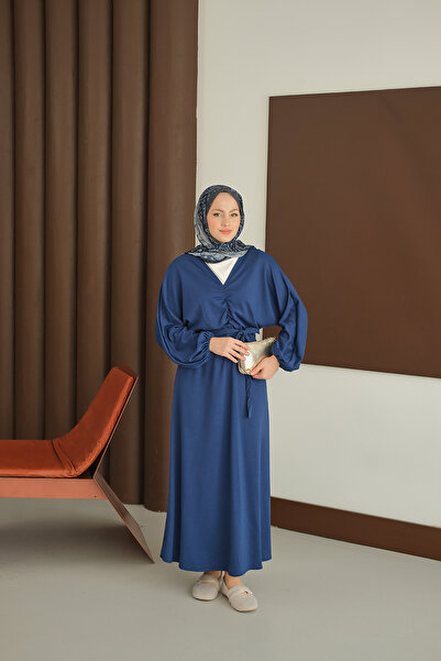 LOCCO Women's Drawstring Detail Dress Cobalt Blue