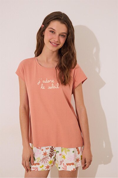 Perspective Turuncu Desenli Şort Pijama Takımı