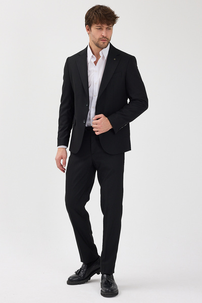 Frappoli Haldey Men's Black Polyviscon Fabric Mono Collar Cover Pocket Half Lining Slim Fit 2-Piece Suit