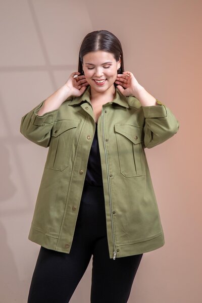 Roxxlen 1212090 Дамско яке с качулка и цип отстрани, размер плюс, камел