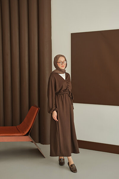 LOCCO Women's Drawstring Detail Dress Brown